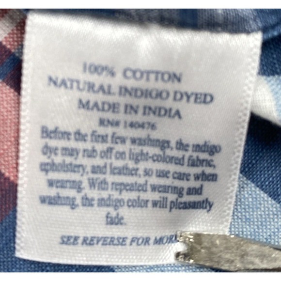 Faherty Indigo Dyed Plaid Button Up Long Sleeve Shirt Cotton Men's Small - Picture 6 of 7